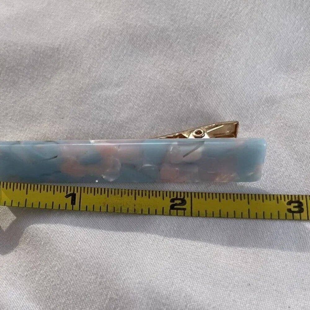 Vintage Women’s Blue Pink Flower Acetate Hair Clip womens Bronze Gold Metal Clip